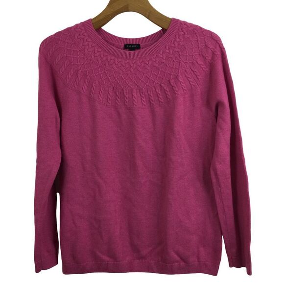 Talbots Cotton Cashmere Cable Yoke Knit Raglan Pullover Sweater Pink Size Large - Picture 1 of 7